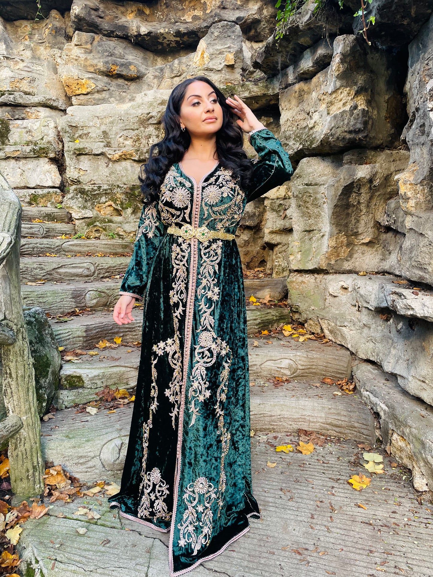 CAFTAN DOUNIA VELOURS VERT