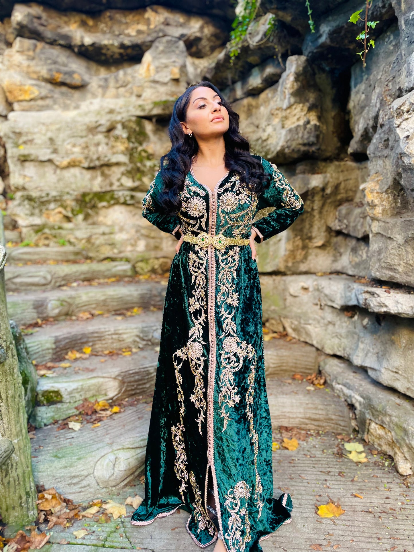 CAFTAN DOUNIA VELOURS VERT