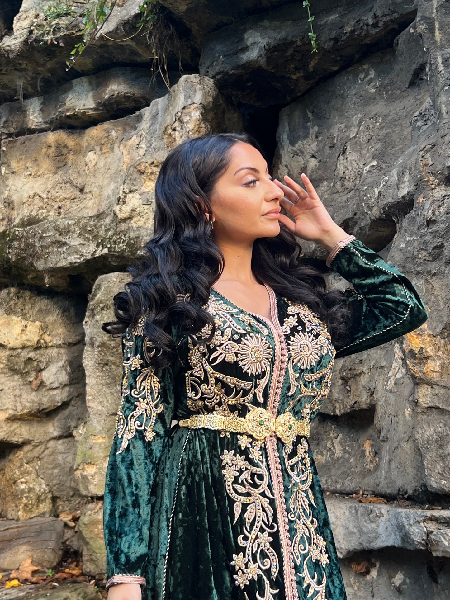 CAFTAN DOUNIA VELOURS VERT