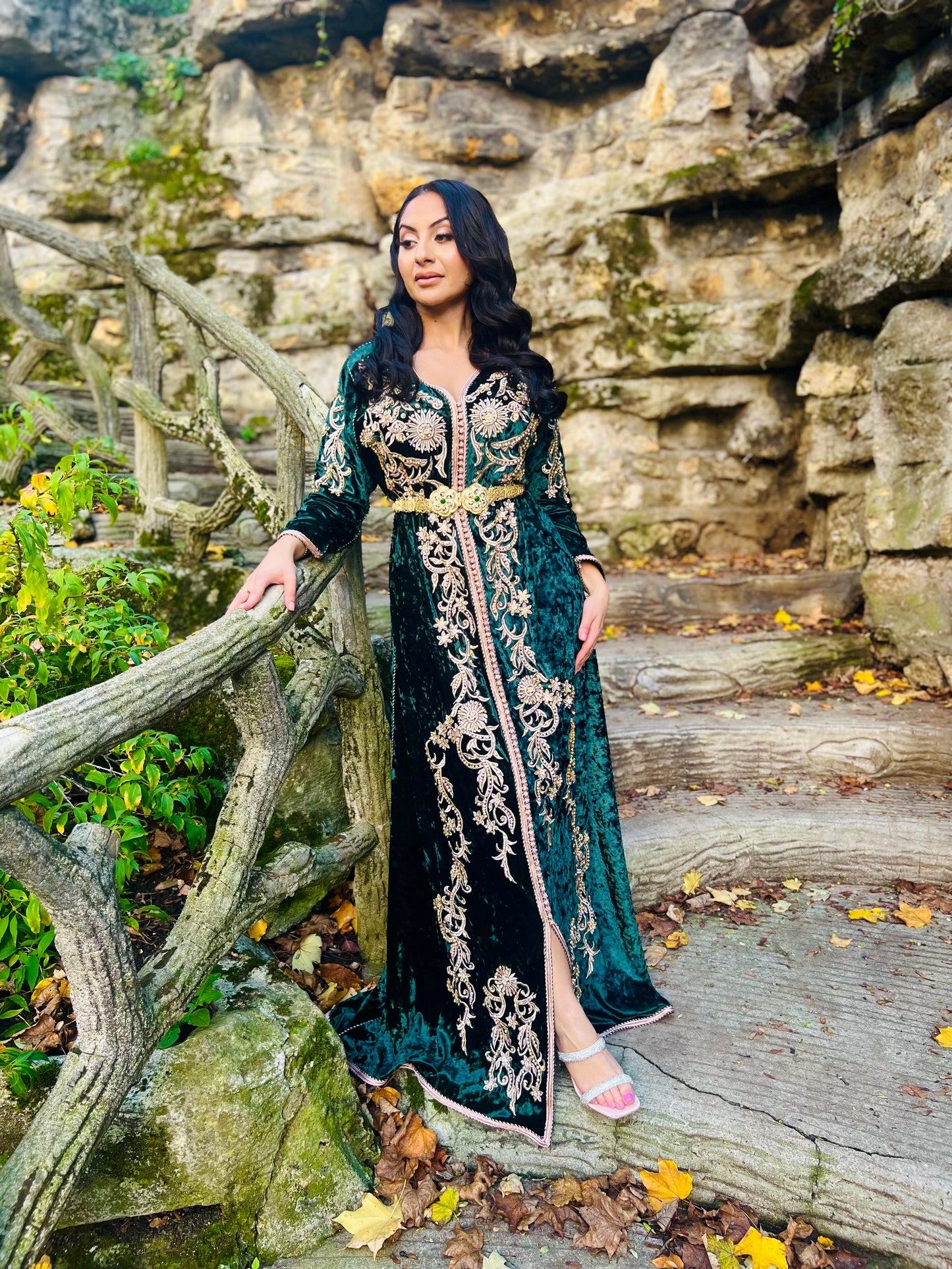 CAFTAN DOUNIA VELOURS VERT