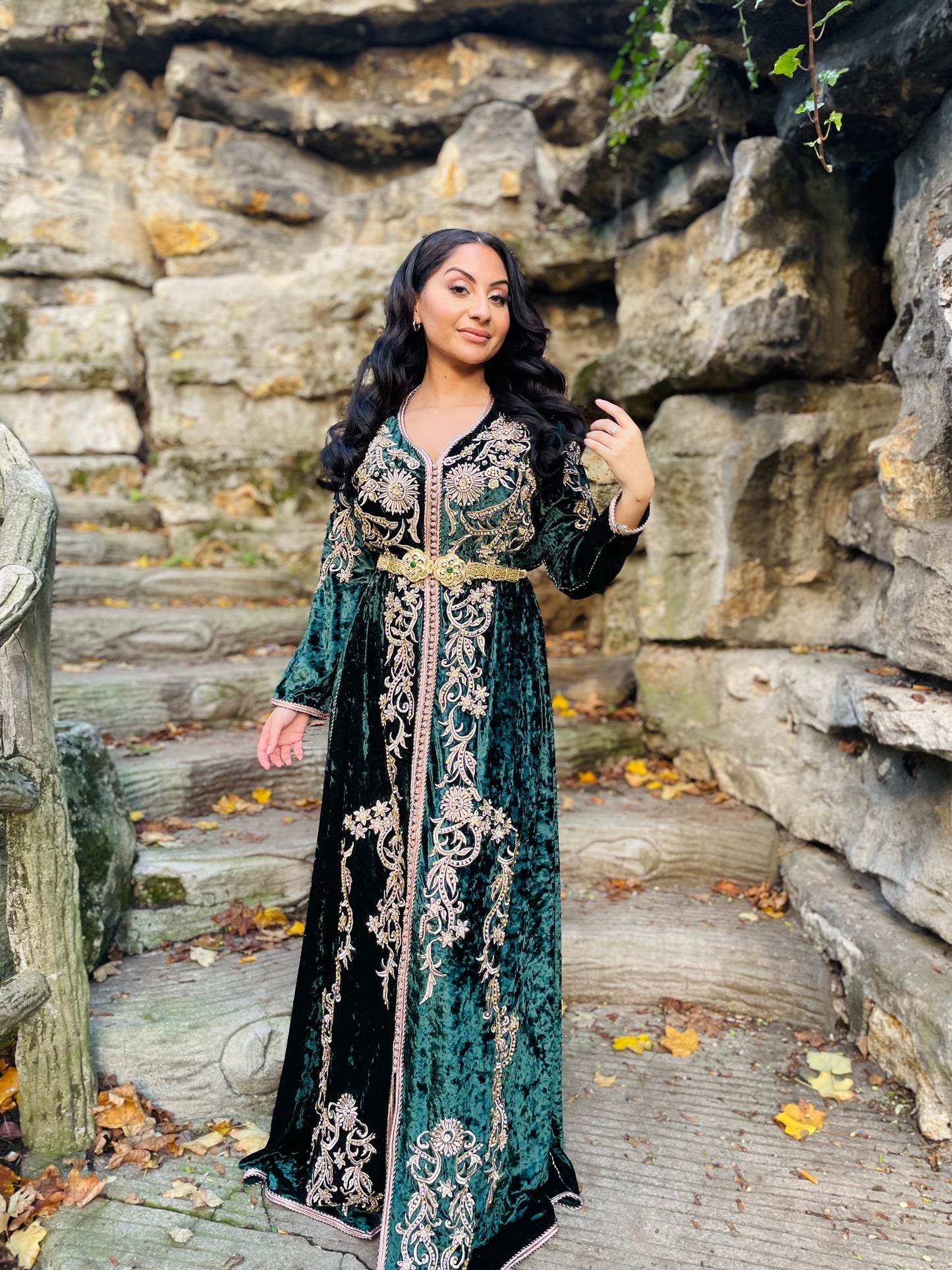 CAFTAN DOUNIA VELOURS VERT