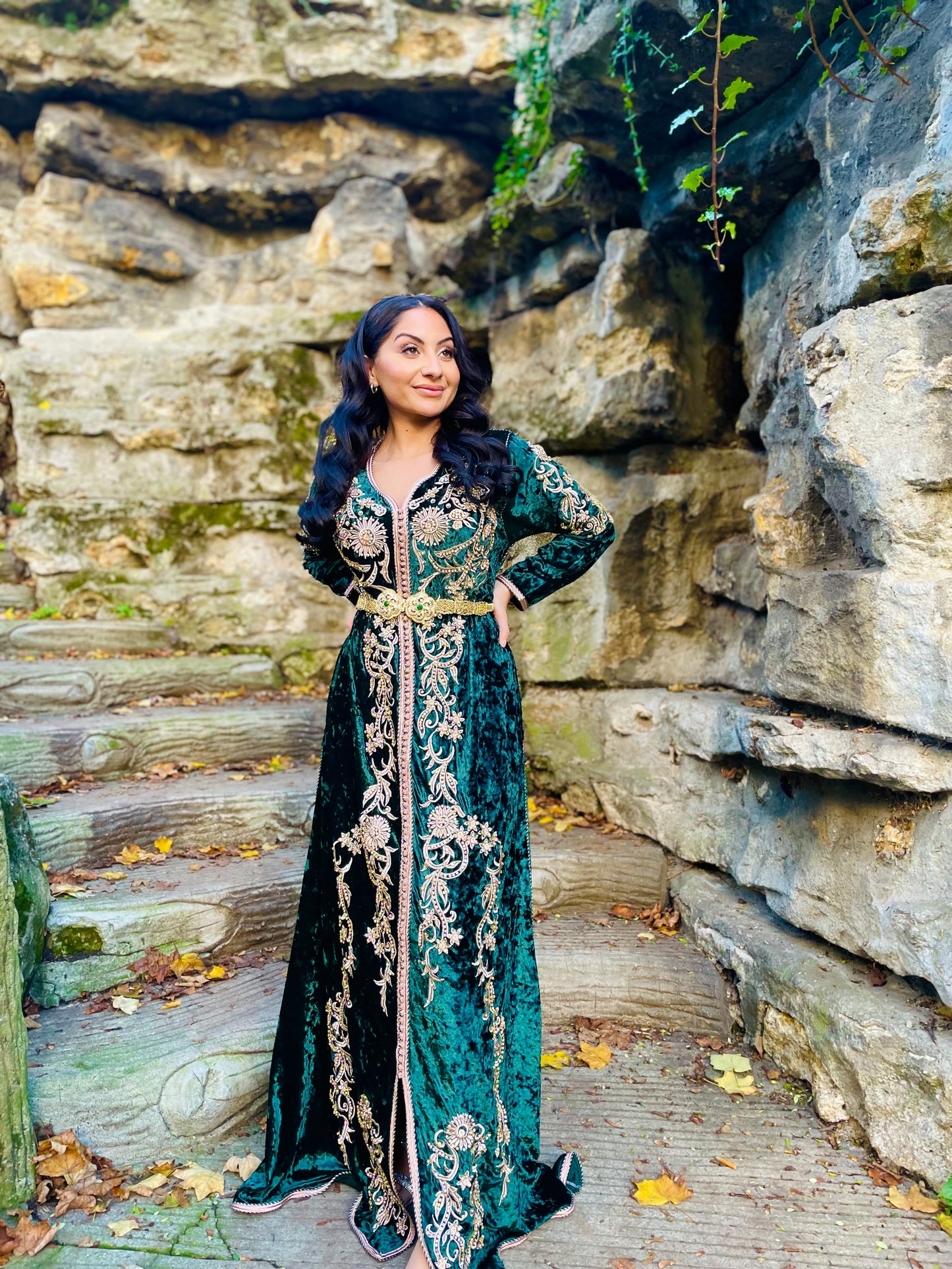 CAFTAN DOUNIA VELOURS VERT