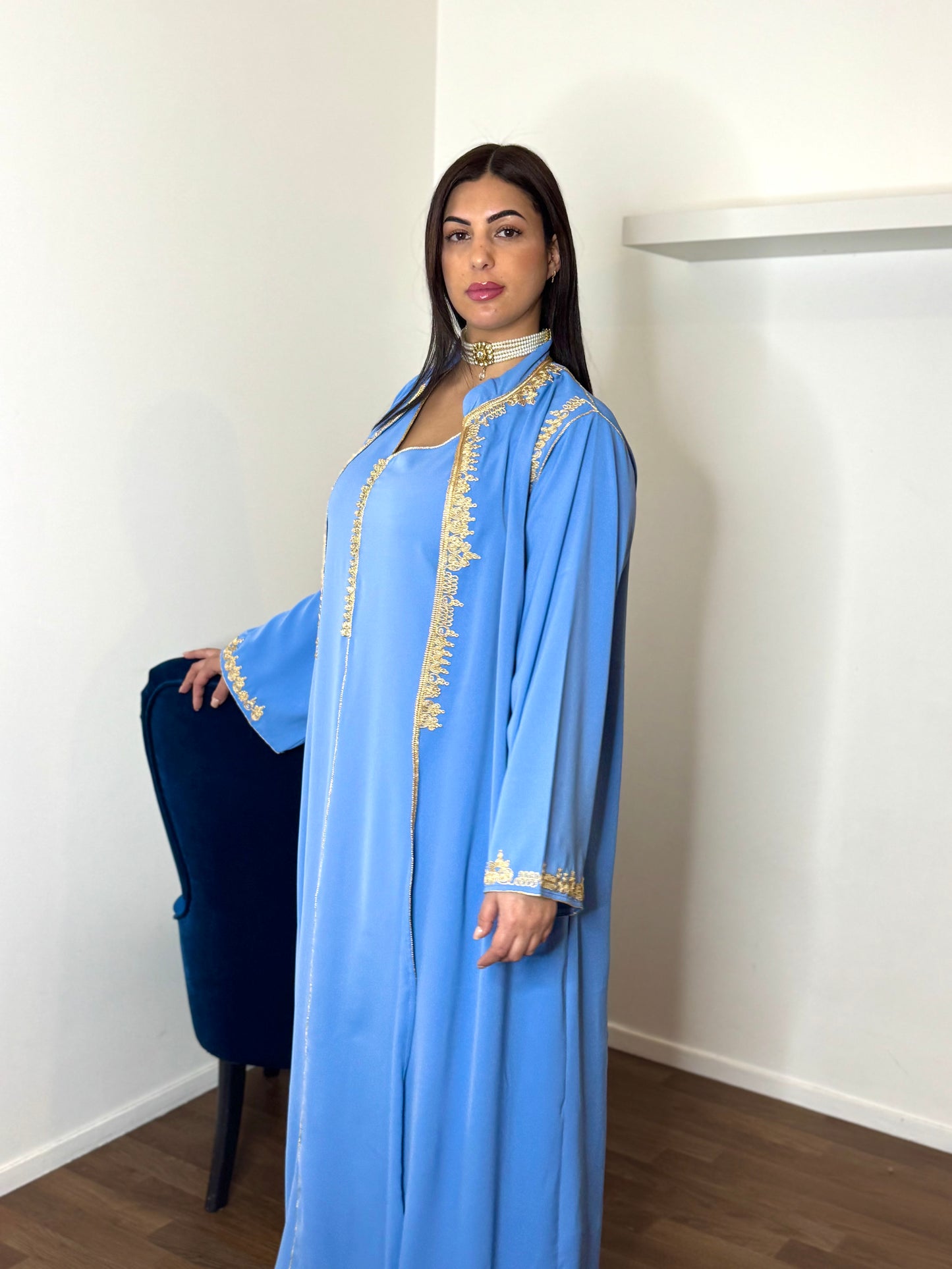 CAFTAN 2 PIECES BRODES BLEU