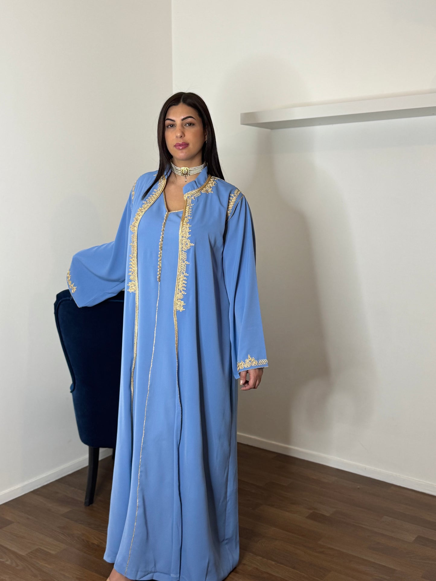 CAFTAN 2 PIECES BRODES BLEU