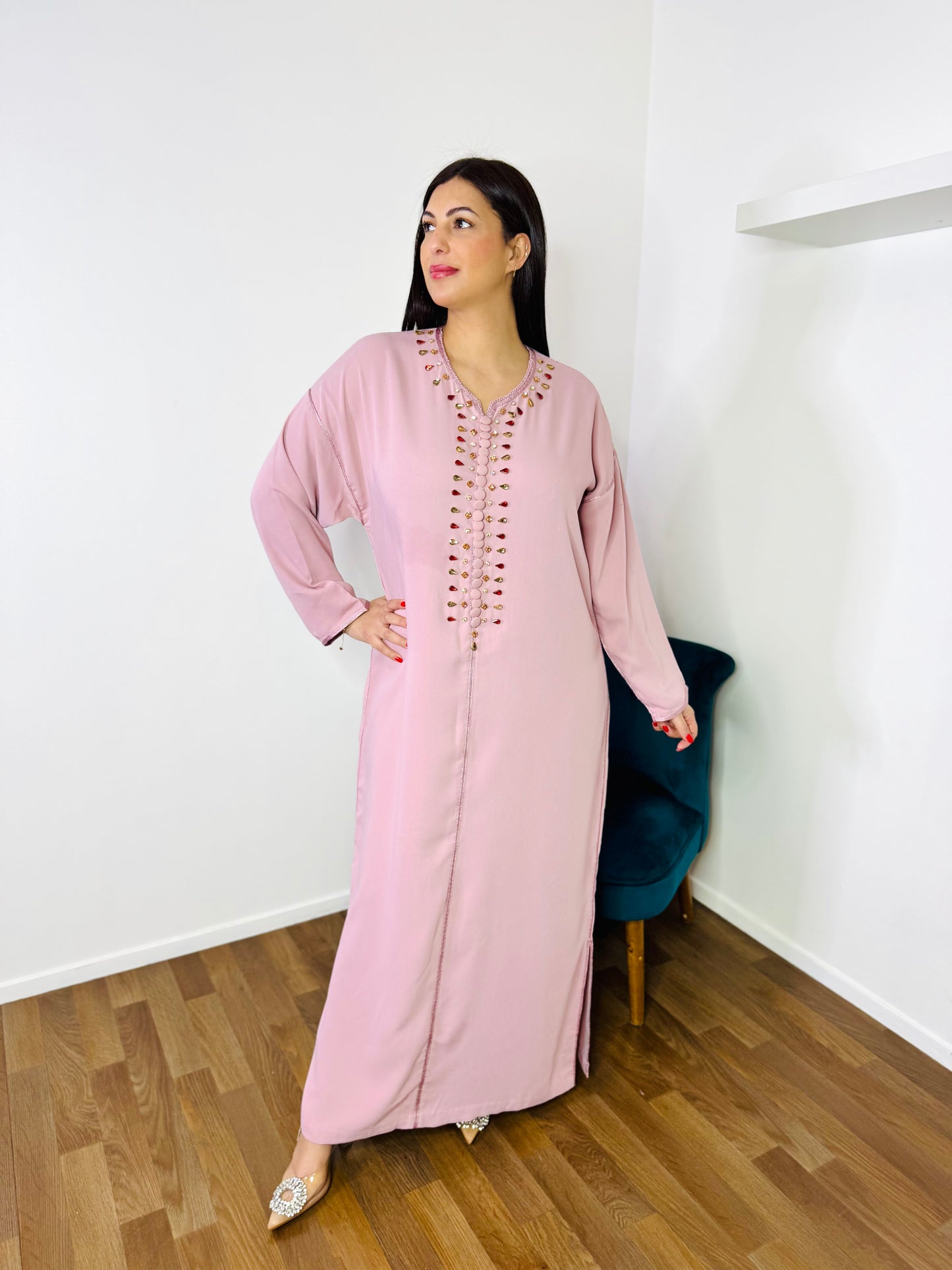 CAFTAN AVEC STRASS ROSE