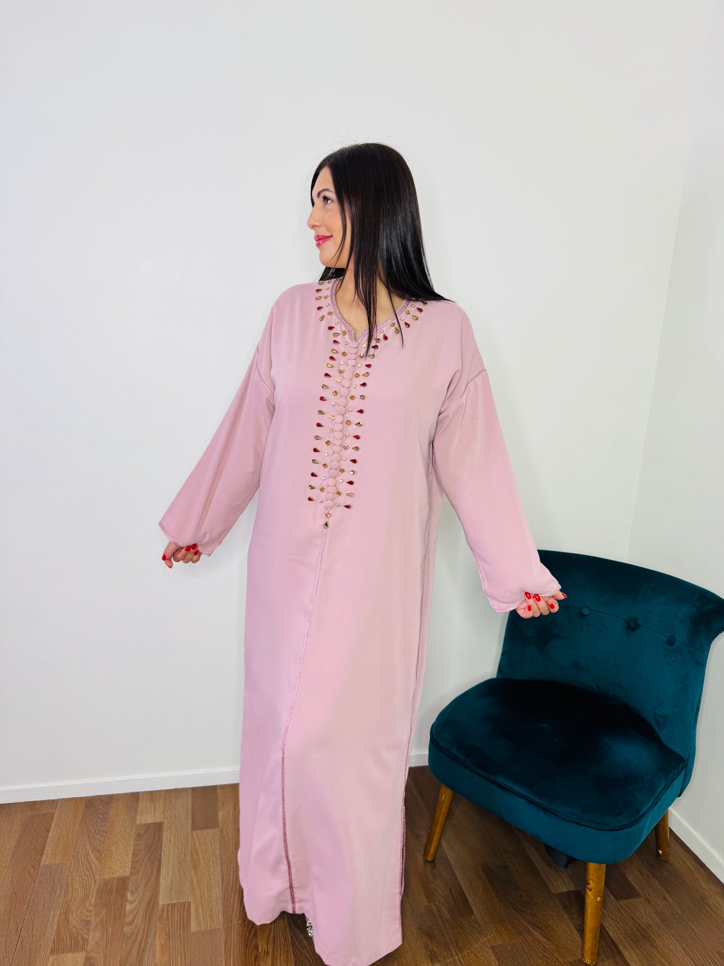 CAFTAN AVEC STRASS ROSE