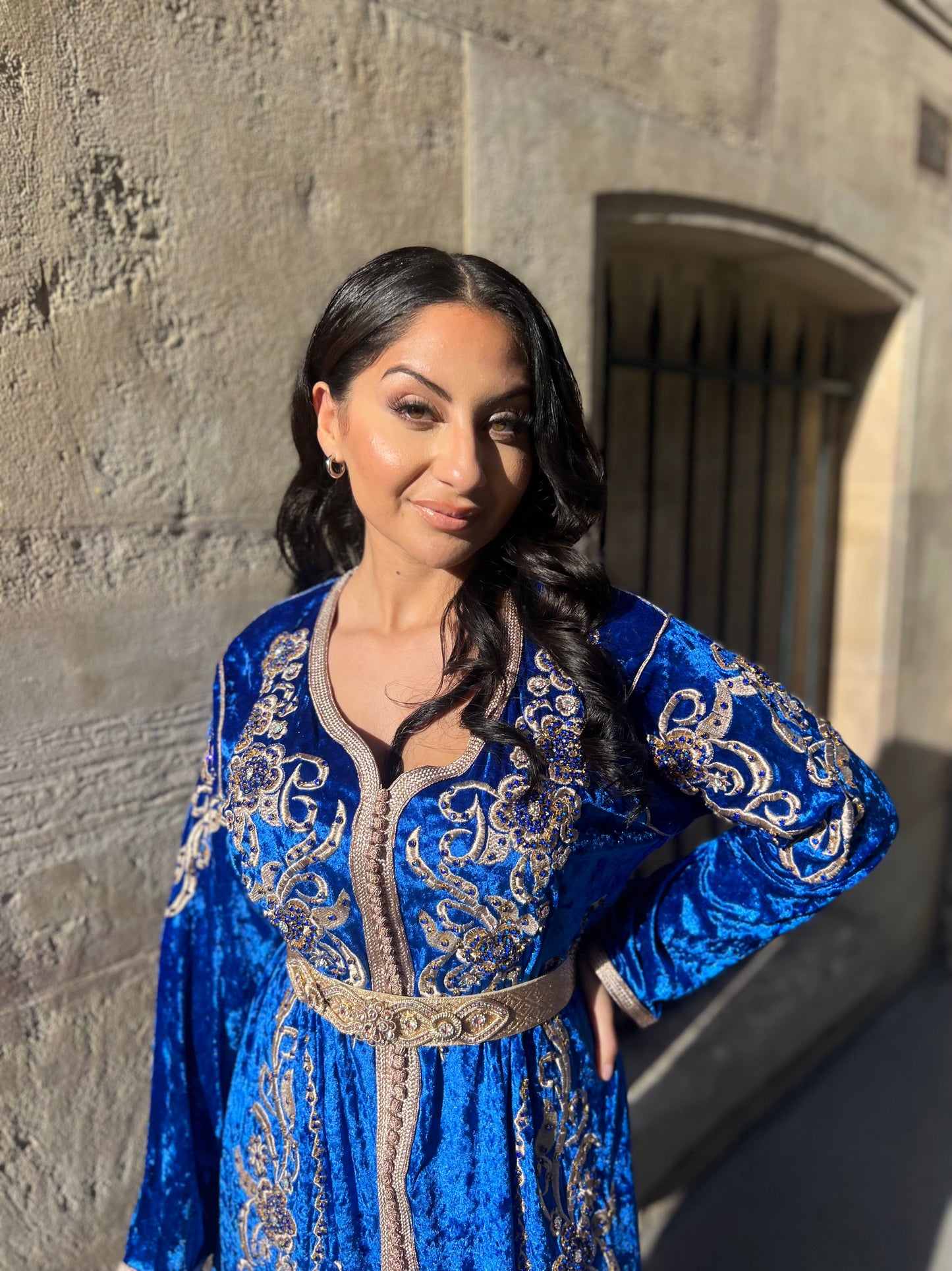 CAFTAN YARA VELOURS BLEU