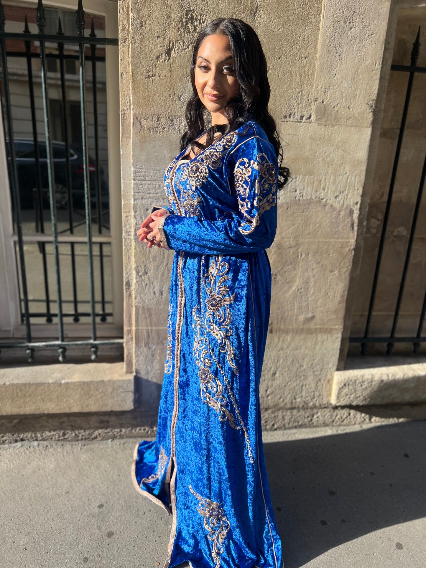 CAFTAN YARA VELOURS BLEU