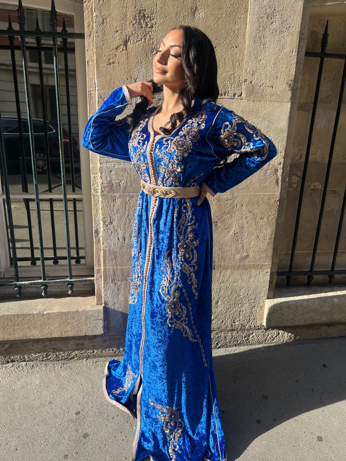 CAFTAN YARA VELOURS BLEU