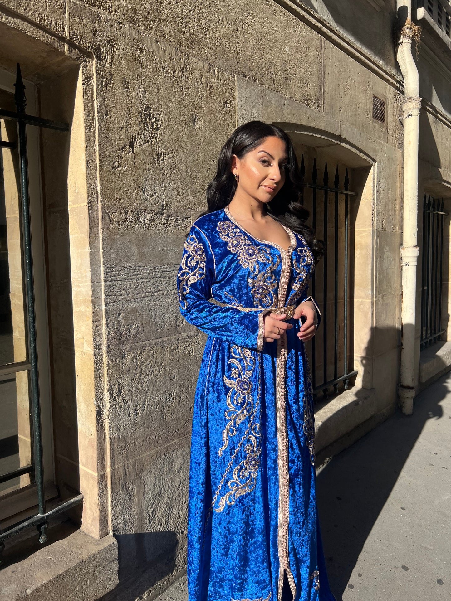CAFTAN YARA VELOURS BLEU