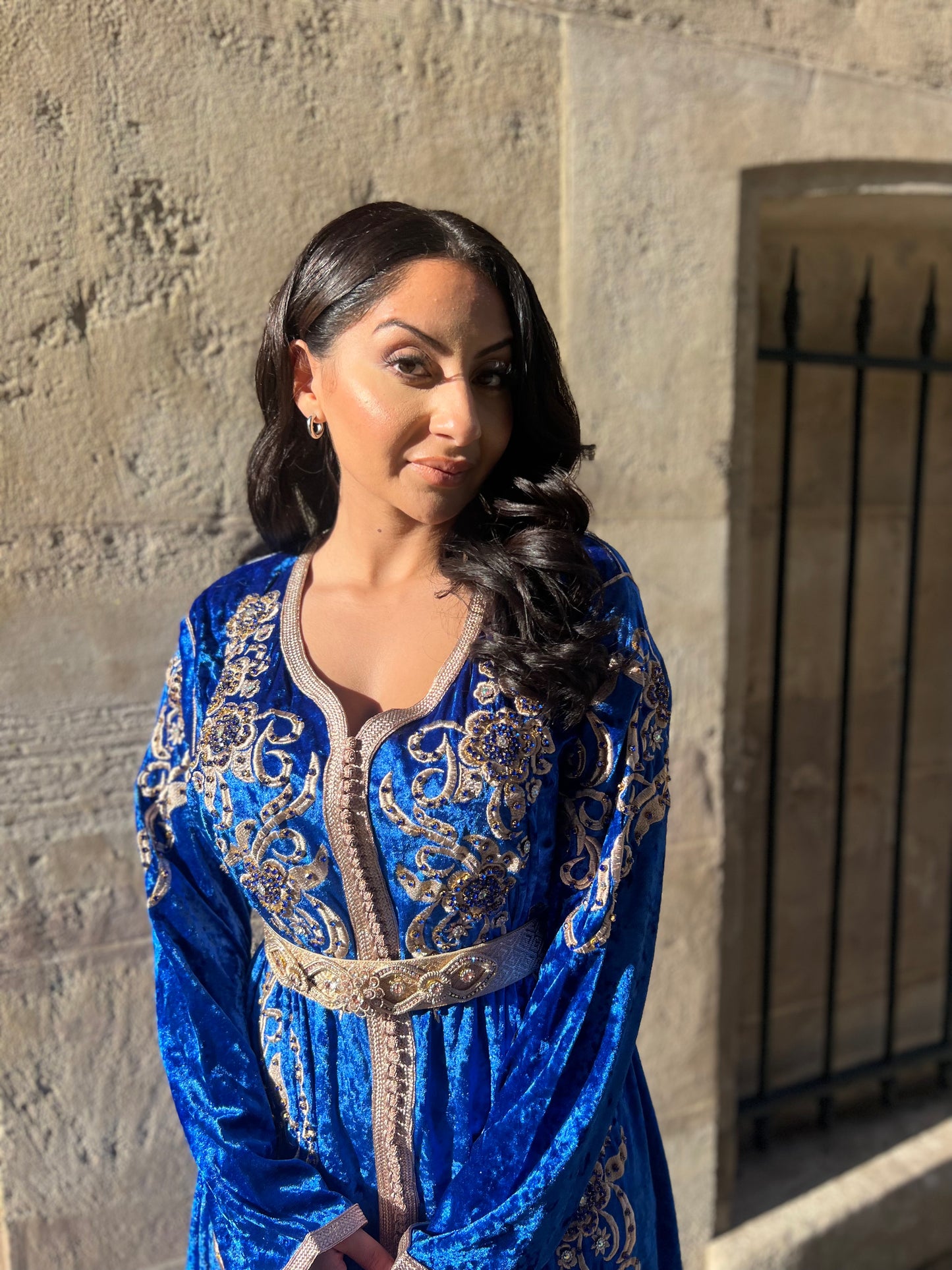CAFTAN YARA VELOURS BLEU