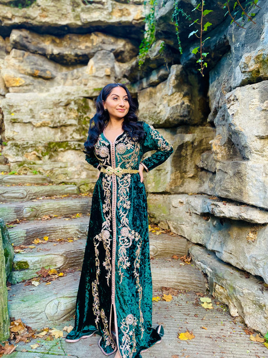 CAFTAN DOUNIA VELOURS VERT