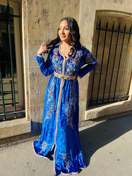 CAFTAN YARA VELOURS BLEU